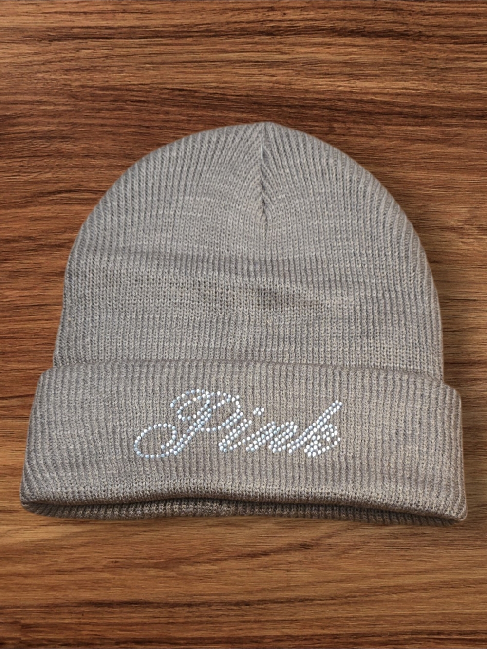 PINK Victoria's Secret Taupe Rhinestone Logo Beanie